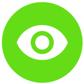 Ícono de la etapa descubrir que se constituye a partir de un círculo verde brillante con un ojo abierto color blanco en el centro