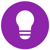icono_proyectar Ícono de la etapa Proyectar que se constituye de un círculo en color morado brillante que contiene un bombillo de luz con forma redonda en el centro.